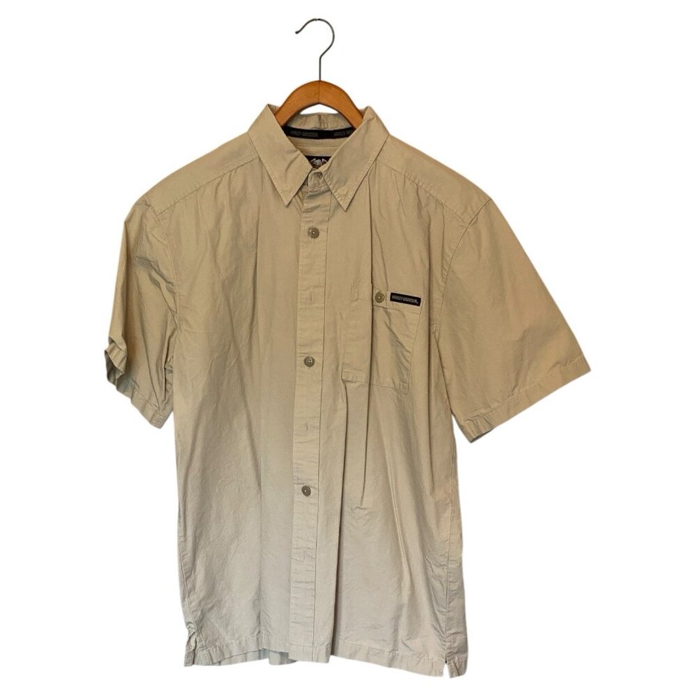 Harley Davidson Shirt Adult Large Tan Button Up Motorcycle Biker Men's Spellout